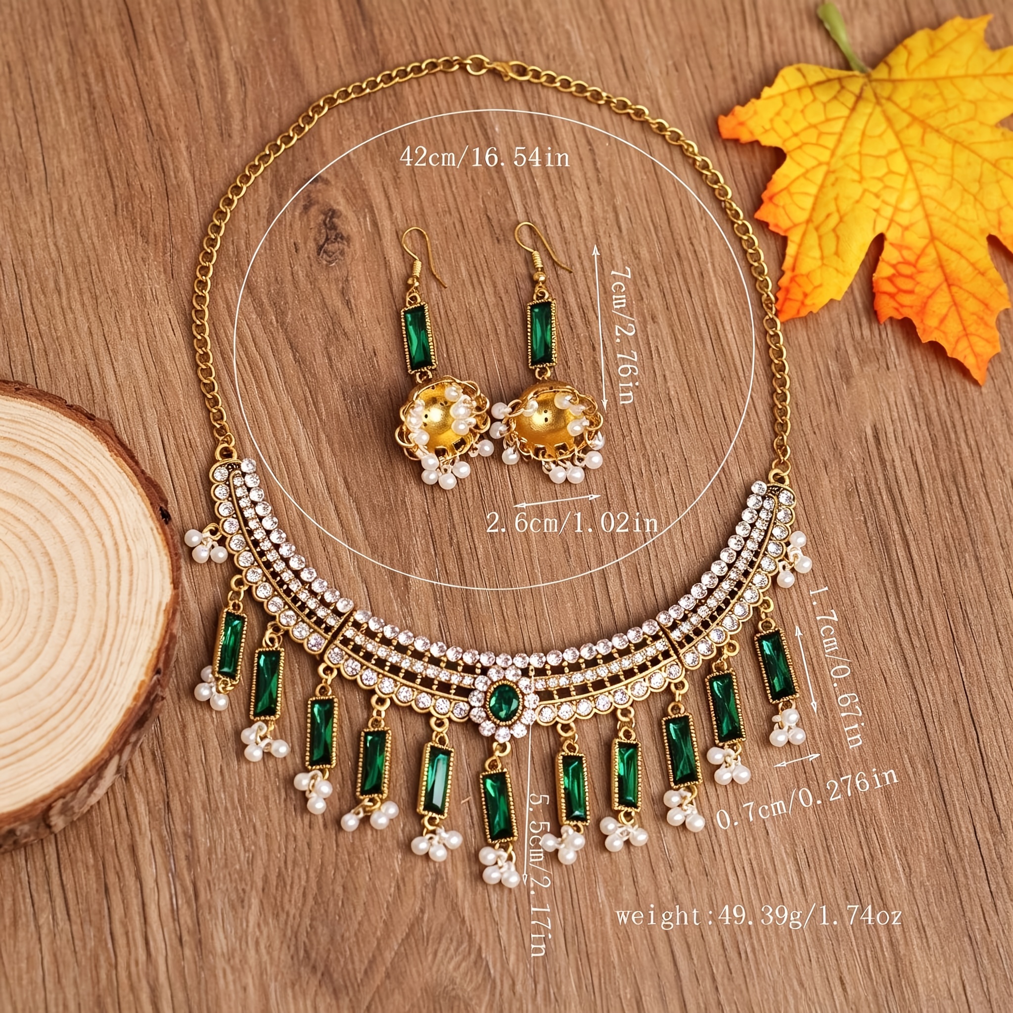 Vintage Golden Tone Black Choker & Bell Drop Earrings Set